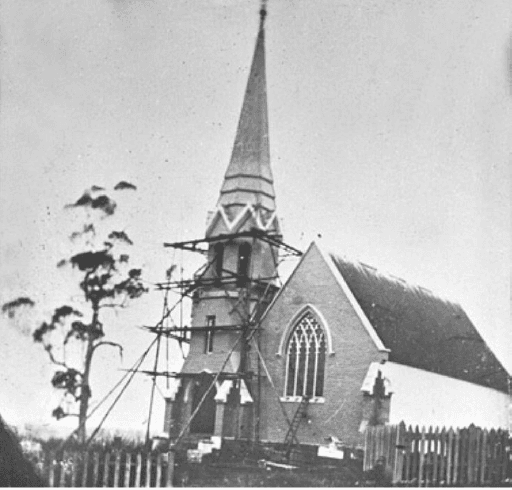 John T. Sale, view during construction of St Marks, Deloraine, Tasmania, 1868