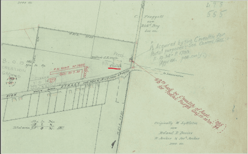 Map showing the location of the church, Tasmanian Archives