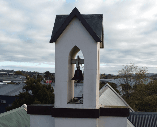 The bell tower. Tasmanian Pictorial Church Index drone image, April 2021.
