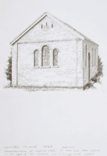 View of Wycliffe Chapel, York Street, Launceston, Tasmania, 1982, as a drawing from a watercolour by Geoff Tyson.