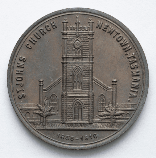 Medal depicting St. Johns Church Bell, Newtown, Tasmania, 1916. State Library Digital Collection