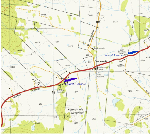 Map with the locations of the Church and School
