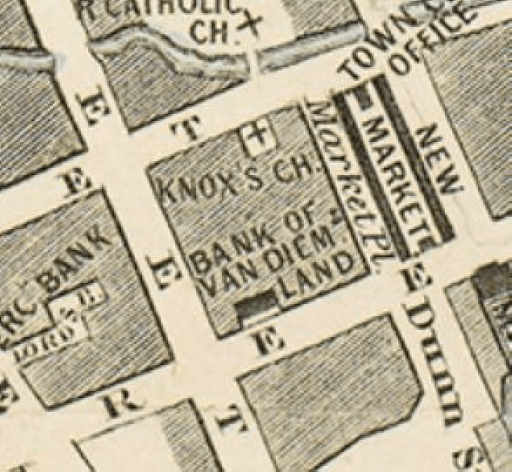 Jarman's map of Hobart Town showing Knox Church, Tasmanian Archives