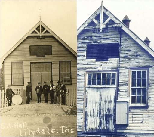 Lilydale Corps Hall (Tasmania) in 1920 & 2000. The Salvation Army Australia - Museum Facebook Page, August 2020