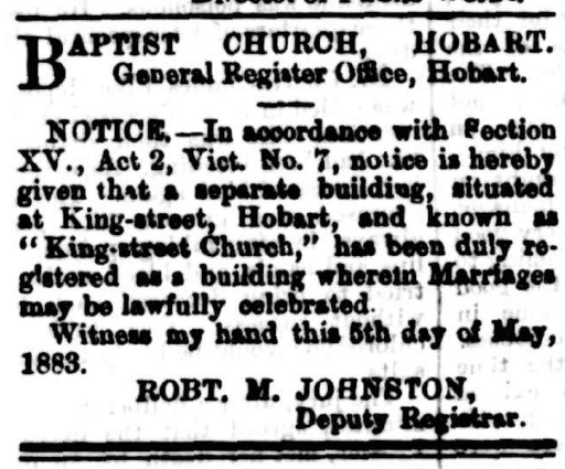 King Street Baptist Church, Hobart