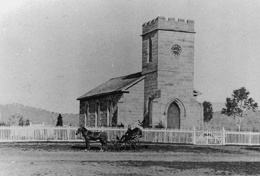 St. Luke's Presbyterian Church, horse and buggy in front, 1880, Tasmanian Archives