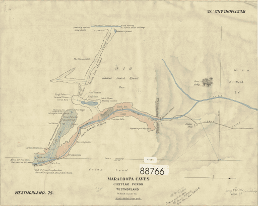 Map - Westmorland 75 - parish of Loatta, Maracoopa Caves, Circular Ponds - surveyor Joseph Wilks, 1918. Tasmanian Archives