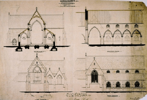 Modified plans for St Mary’s Cathedral by Henry Hunter. Archdiocese of Hobart website