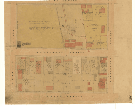 Sprents Map - Macquarie Street showing the Trustees of Christ Collage for Hutchins School Hobart, Tasmanian Archives