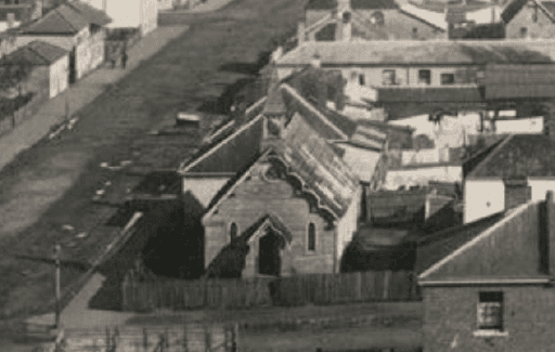 Close up of Western end of Brisbane Street and Cataract Hill, 1885, from the the firebell tower, Tasmanian Archives