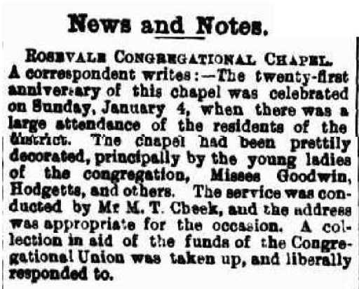 Rosevale Congregational Chapel, Rosevale